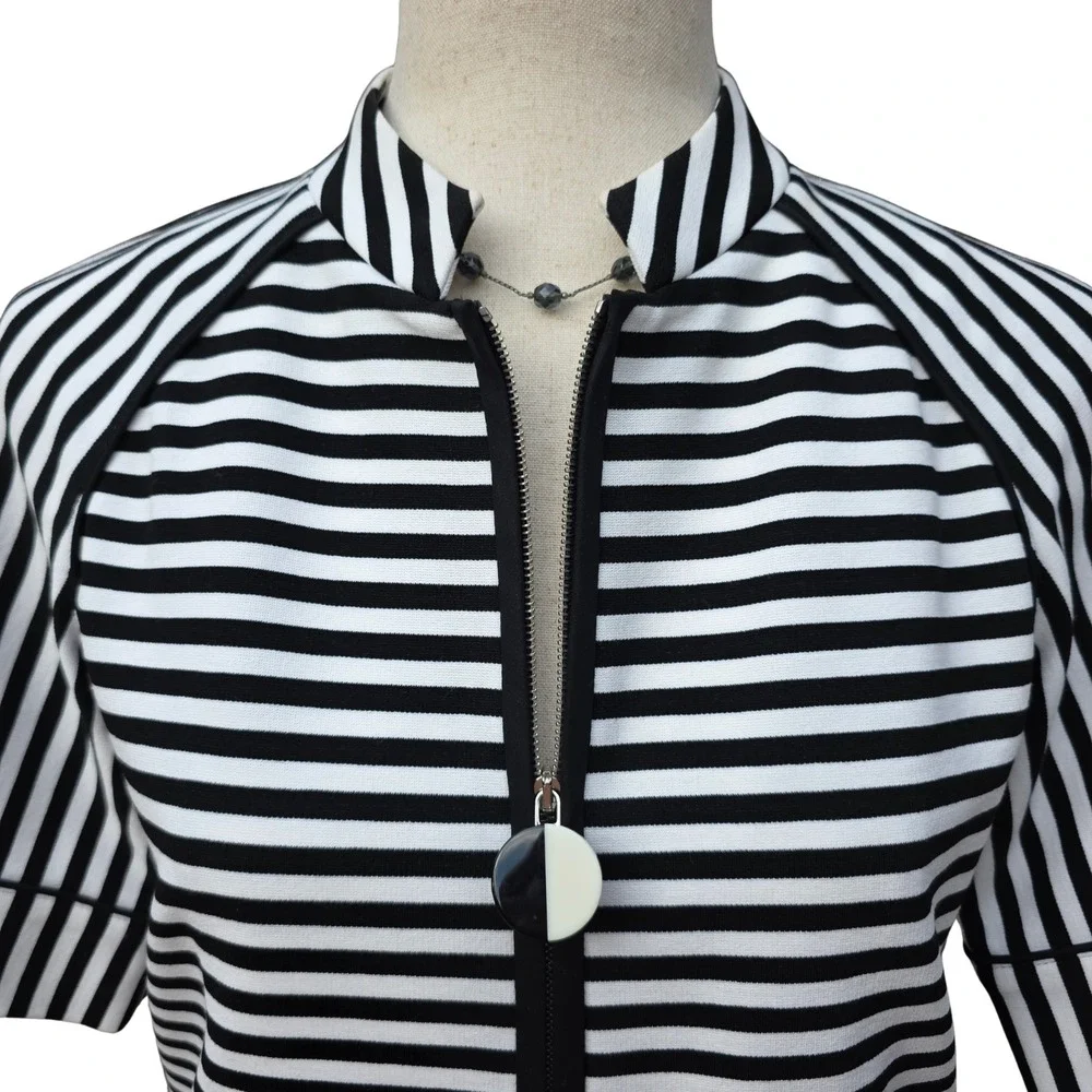 Lafayette 148 Jacket Small Petite Striped Short Sleeve Minimalist‎ Quiet Luxury